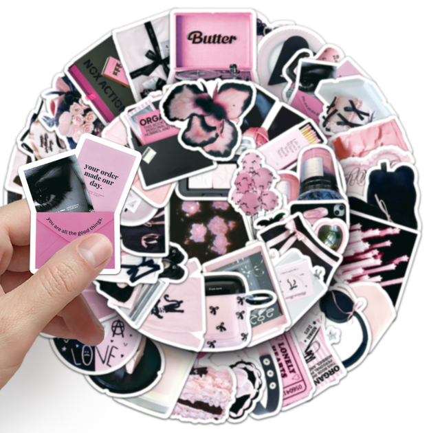 Набор наклеек Black White Pink y2k винтаж 50 штук стикерпак на телефон ноутбук самокат гаджеты (SVS) - изображение 4