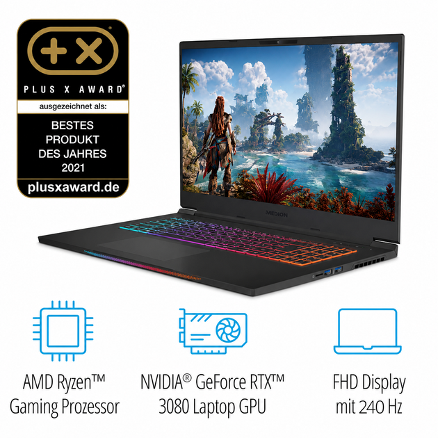 Ігровий ноутбук 17,3" Medion (Lenovo Group) Erazer Beast X25-MD | AMD Ryzen 9 5900HX | IPS (1920x1080) FHD 240 Гц | RAM 16 ГБ | SSD NVME 512 ГБ | Nvidia GeForce RTX 3080, 16 ГБ | Win11 (5386) - Уцінка - зображення 3