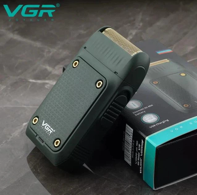 Электробритва VGR V-353 сеточная с триммером IPX5, аккумуляторная, для сухого и влажного бритья Зеленая - изображение 3