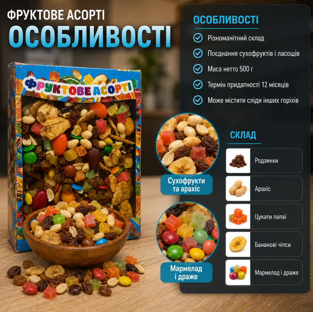 Фруктовое ассорти 500 г смесь сухофруктов орехов цукатов мармелада и драже - изображение 3