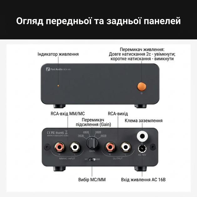 Фонокоректор Fosi Audio BOX X5 + блок живлення 16V - зображення 2