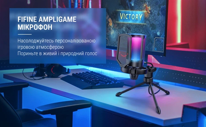Мікрофон конденсаторний настільний ігровий FIFINE A6V AMPLIGAME (A6V) з поп-фільтром / Black - зображення 9