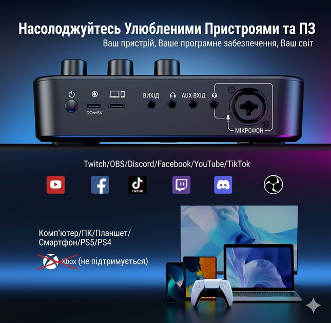 Аудіоінтерфейс Maono G1 Neo RGB — Звукова карта для стрімів, подкастів та ігор (XLR, 48V, Bluetooth) - зображення 8