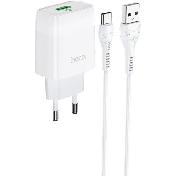 Адаптер мережевий Hoco C72Q Glorious charger set + кабель Type-C QC3.0 18W набір білий - Фото 1 Адаптер мережевий Hoco C72Q Glorious charger set + кабель Type-C QC3.0 18W набір білий - зображення 1