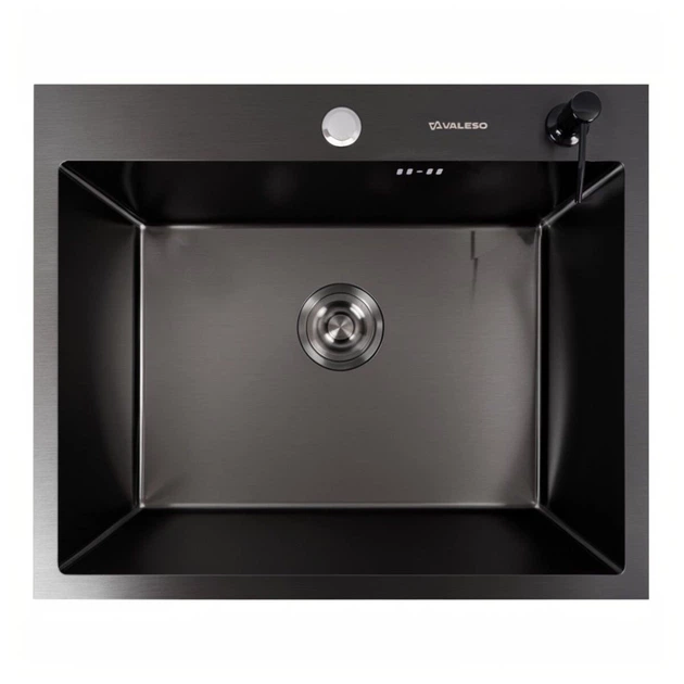 Кухонная мойка VALESO Handmade 6050 PVD Black 600х500х230 мм, нержавеющая сталь SUS201, 1 чаша, сифон в комплекте - изображение 4