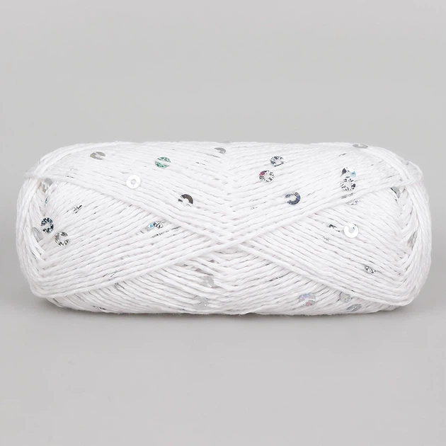 YarnArt Cotton Gold Paillettets, Білий No7102 — бавовняна пряжа з паєткою для в'язання спицями та гачком, 50 г/140 м, 82% бавовна/18% поліестер - Фото 3 YarnArt Cotton Gold Paillettets, Білий No7102 — бавовняна пряжа з паєткою для в'язання спицями та гачком, 50 г/140 м, 82% бавовна/18% поліестер - зображення 3