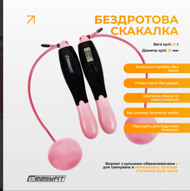 Скакалка для похудения EasyFit TwinRope 2,8м черно-розовый со счетчиком (EF-1909-BP) - изображение 3