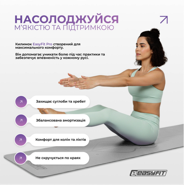 Коврик для йоги профессиональный EasyFit Pro каучук 5 мм Серый (EF-1925-GY) - Фото 6 Коврик для йоги профессиональный EasyFit Pro каучук 5 мм Серый (EF-1925-GY) - изображение 6