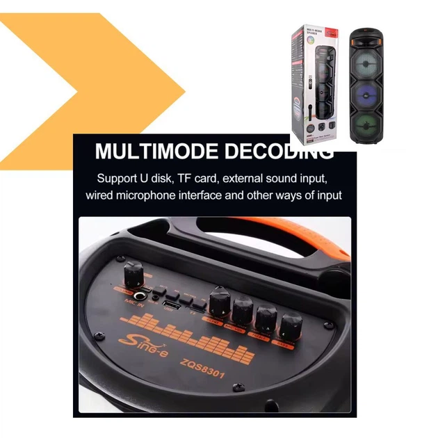 Бездротова караоке колонка ZQS-8301 Bluetooth з мікрофоном RGB підсвіткою USB FM пультом ДК автономною роботою 7 годин підлогова акустична система - изображение 2