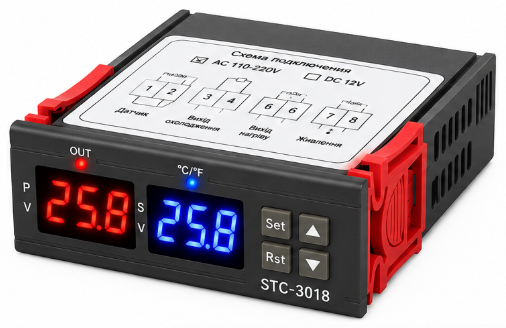 Терморегулятор STC-3018 220V цифровий, від -50°C до +120°C, 10A, з датчиком NTC - зображення 2