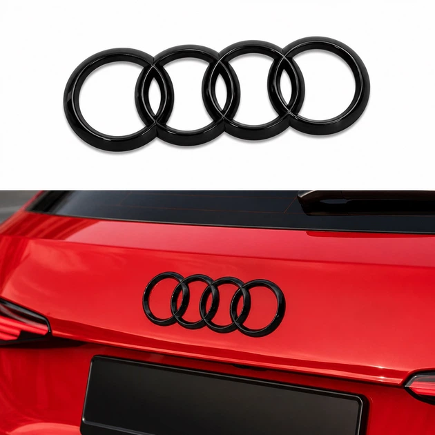 Емблема Audi ауді 185 мм 65 мм на задню частину авто чорний глянець - зображення 4