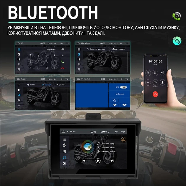 Монитор Podofo A3502 для мотоцикла 5" сенсорный дисплей Bluetooth Wi-Fi GPS черный - изображение 4