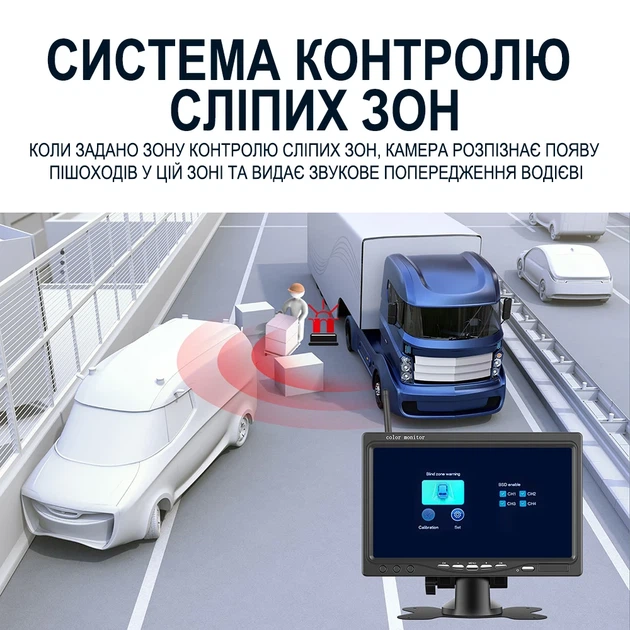 Паркувальна система Podofo A4007 бездротова камера заднього виду 7" чорна IP68 - зображення 2
