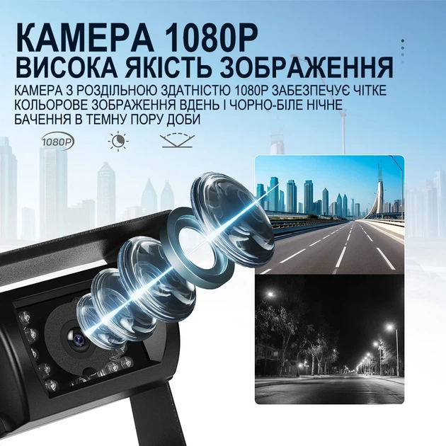 Паркувальна система Podofo A4007 бездротова камера заднього виду 7" чорна IP68 - зображення 6