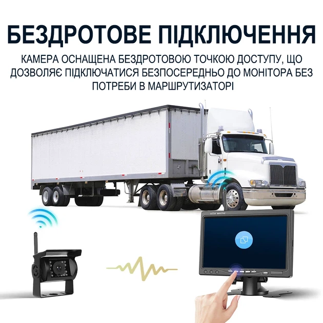 Паркувальна система Podofo A4007 бездротова камера заднього виду 7" чорна IP68 - зображення 7