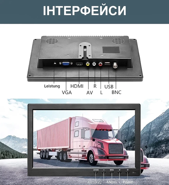Автомобильный монитор Podofo K101 10.1" ЖК-дисплей черный с AV, VGA, HDMI, BNC входом - изображение 4