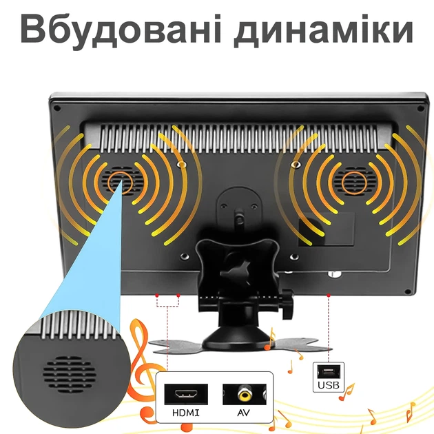 Автомобильный монитор Podofo K101 10.1" ЖК-дисплей черный с AV, VGA, HDMI, BNC входом - изображение 8