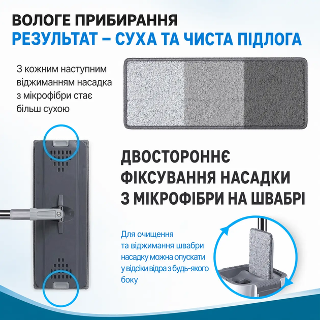 Комплект швабра і відро RIAS CM-402 з безконтактною системою віджиму 5.5 л 2 насадки Grey (3_08421) - Фото 6 Комплект швабра і відро RIAS CM-402 з безконтактною системою віджиму 5.5 л 2 насадки Grey (3_08421) - зображення 6