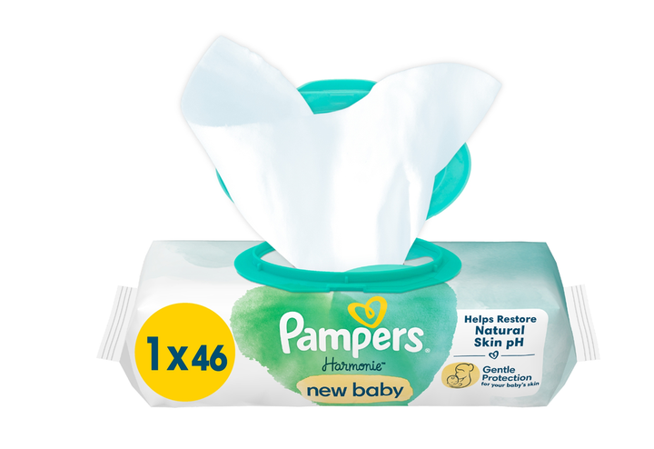 Дитячі вологі серветки Pampers Harmonie New Baby, 46 шт – м'які серветки для новонароджених - изображение 2