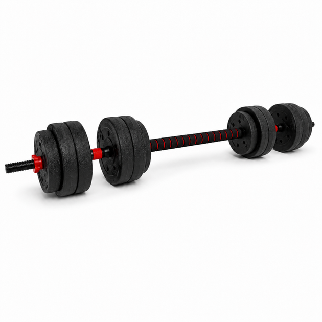 Гантелі композитні зі Штангою Champion X-venum 2шт 55см 14.5 кг Чорно-Червоний - зображення 3