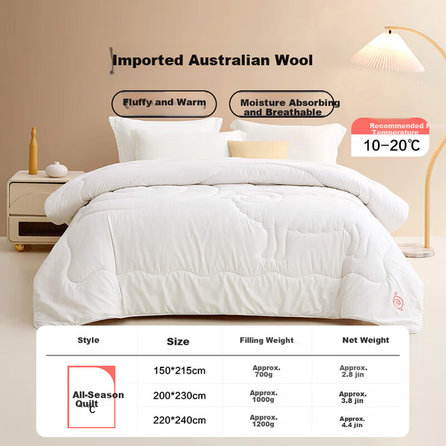 Ковдра LOVO Luolai Home Textiles, 100% австралійська вовна, чотирисезонна, 3,8 дюйма, 200*230 см, біла - изображение 4