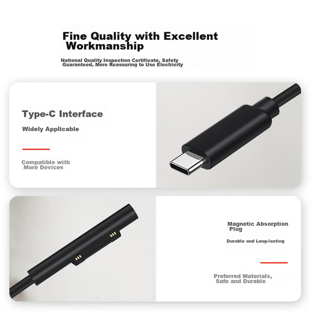 Кабель зарядный Youpin Type-C - магнитный для Microsoft Surface Pro 7/6/5/4, Book, Go - Фото 6 Кабель зарядный Youpin Type-C - магнитный для Microsoft Surface Pro 7/6/5/4, Book, Go - изображение 6