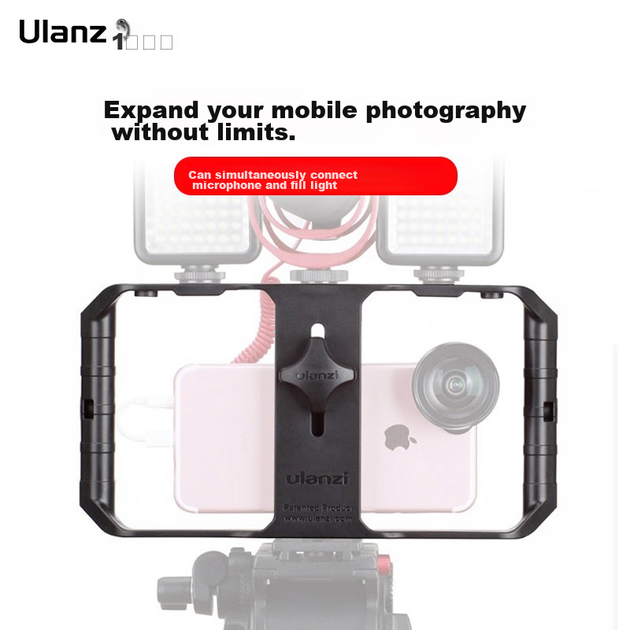 Ulanzi U-Rig Pro Двуручная клетка для камеры телефона Apple и Huawei, универсальное приспособление для горизонтальной и вертикальной съемки, фотосъемки, видеоблогов, прямых трансляций и подставка для телефона. - изображение 5