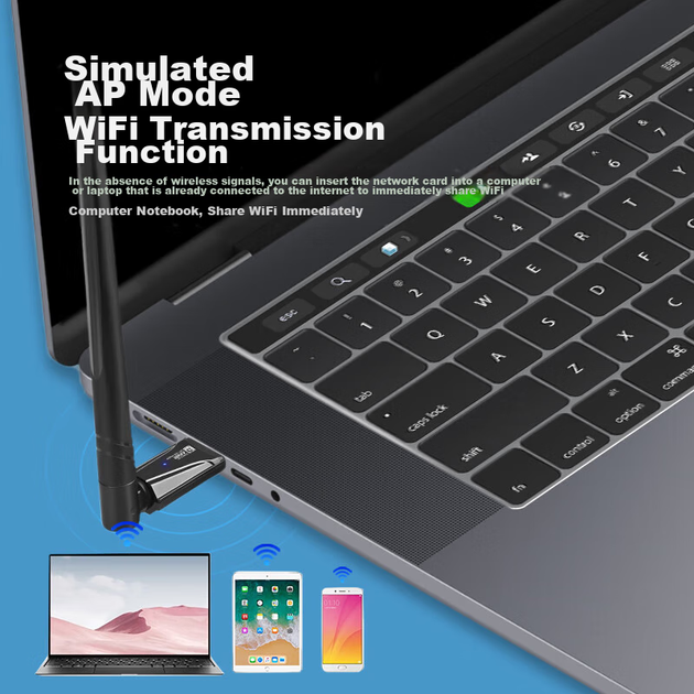 Адаптер мережевий PERCKO WiFi6 AX900 USB дводіапазонний із зовнішньою антеною для ПК - Фото 8 Адаптер мережевий PERCKO WiFi6 AX900 USB дводіапазонний із зовнішньою антеною для ПК - зображення 8