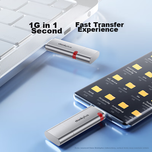 Твердотільний USB-флеш-накопичувач ThinkPlus Lenovo 256 ГБ, швидкість читання до 500 МБ/с, два інтерфейси USB 3.2 та Type-C, велика ємність, сумісний із телефонами та комп'ютерами, універсальний флеш-накопичувач, серія TSU303 - изображение 4