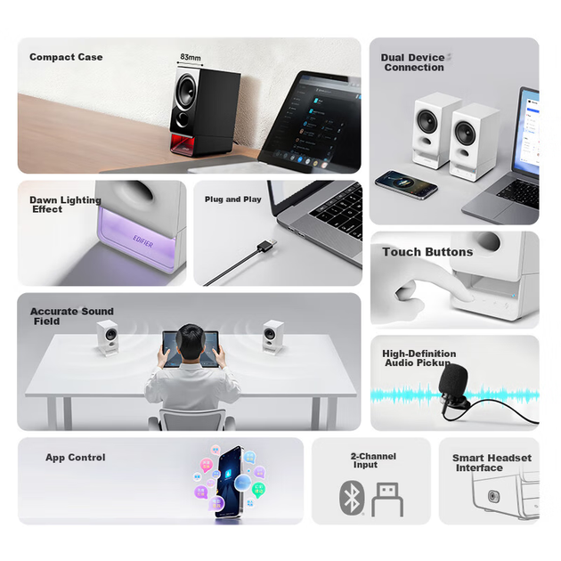 Акустична система Edifier R20 2.0 White - Фото 4 Акустична система Edifier R20 2.0 White - зображення 4