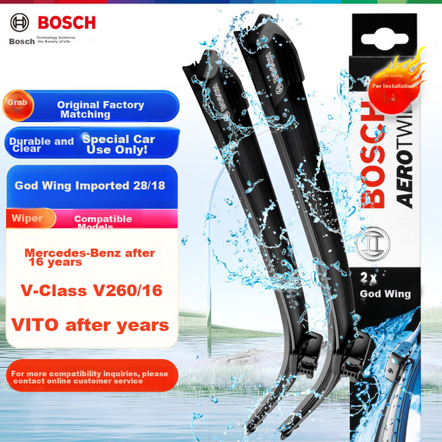 Щітки склоочисника BOSCH Aerotwin безкаркасні 28/18 дюймів для Mercedes-Benz V-Class V260 та Vito з 2016 року - зображення 4