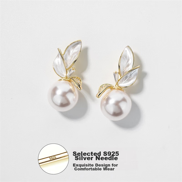 Серьги-гвоздики Qlady Leaf Pearl для женщин, модные и элегантные серьги-пусеты из серебра с имитацией жемчуга, роскошные украшения для ушей, подарок на день рождения и День матери. - Фото 6 Серьги-гвоздики Qlady Leaf Pearl для женщин, модные и элегантные серьги-пусеты из серебра с имитацией жемчуга, роскошные украшения для ушей, подарок на день рождения и День матери. - изображение 6