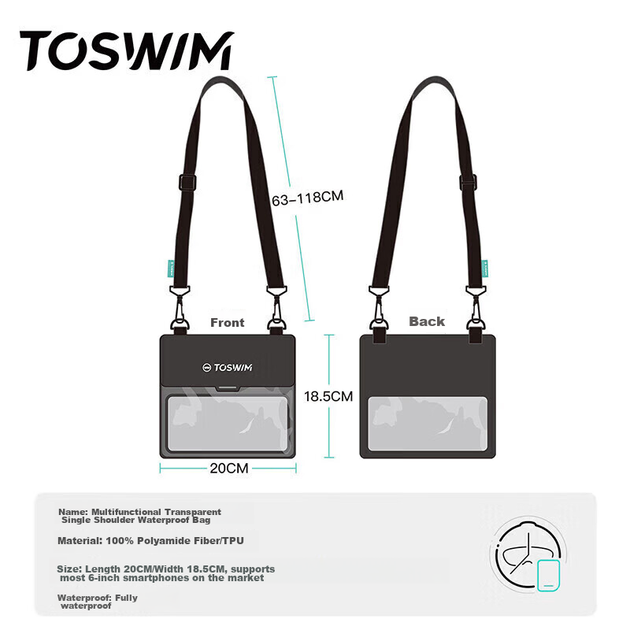 Водонепроницаемый чехол для телефона TOSWIM с сенсорным окном для подводной съемки, прозрачный черный - Фото 10 Водонепроницаемый чехол для телефона TOSWIM с сенсорным окном для подводной съемки, прозрачный черный - изображение 10