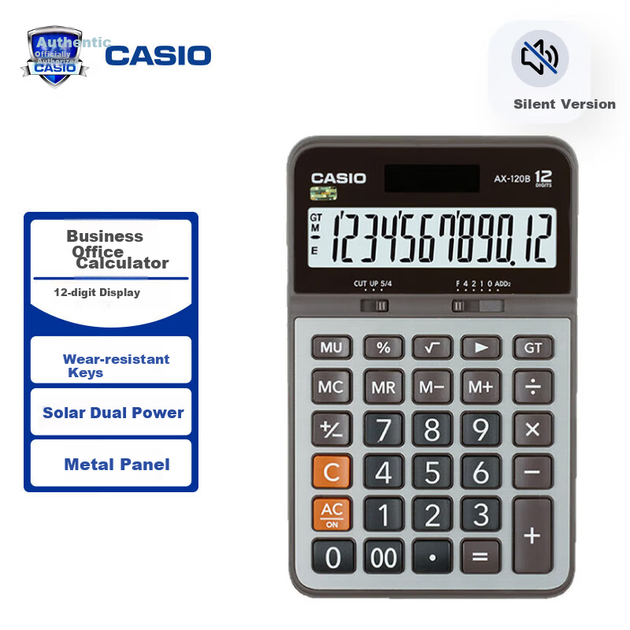 Бизнес-калькулятор Casio AX-120B, среднеразмерный, настольный офисный, с металлическим корпусом, тихая работа. - Фото 4 Бизнес-калькулятор Casio AX-120B, среднеразмерный, настольный офисный, с металлическим корпусом, тихая работа. - изображение 4