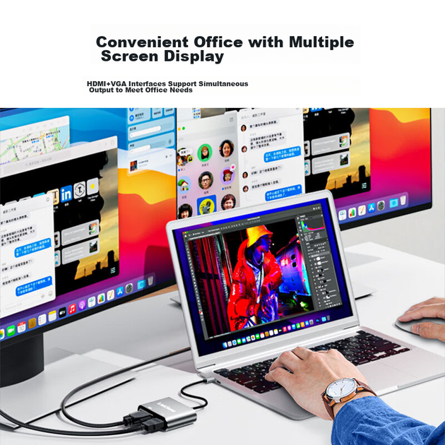 Док-станция LinkStone USB-HDMI/VGA, адаптер для подключения внешней видеокарты к ноутбуку или настольному компьютеру и телевизору-проектору для зеркального отображения изображения высокой четкости. - зображення 5