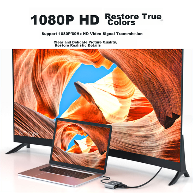 Док-станция LinkStone USB-HDMI/VGA, адаптер для подключения внешней видеокарты к ноутбуку или настольному компьютеру и телевизору-проектору для зеркального отображения изображения высокой четкости. - зображення 6