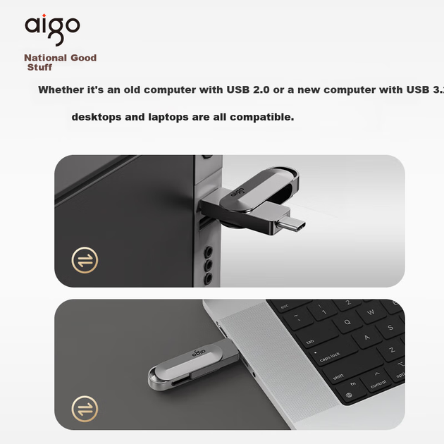 Флеш-накопичувач Aigo U453 128 ГБ типу C USB 3.2 з двома інтерфейсами для телефонів та комп'ютерів, швидкість читання 450 МБ/с, багатофункціональний флеш-накопичувач для бізнесу та офісу - изображение 11