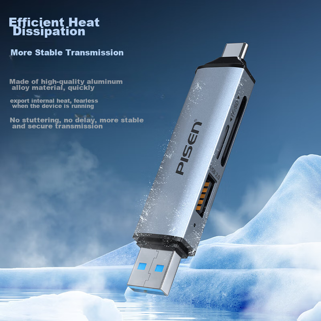 Картридер Pisen USB 3.2 для карт SD/TF и USB-накопителей, для ПК, iPhone и камер - Фото 9 Картридер Pisen USB 3.2 для карт SD/TF и USB-накопителей, для ПК, iPhone и камер - изображение 9