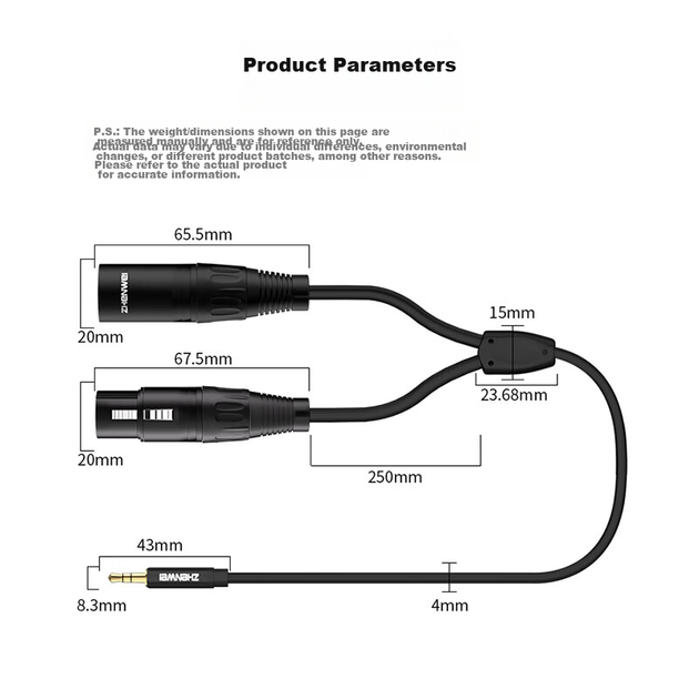 Аудіокабель ZHENWEI ZW-YPX Mini Jack 3.5 мм - 2x XLR, 8 м - зображення 11