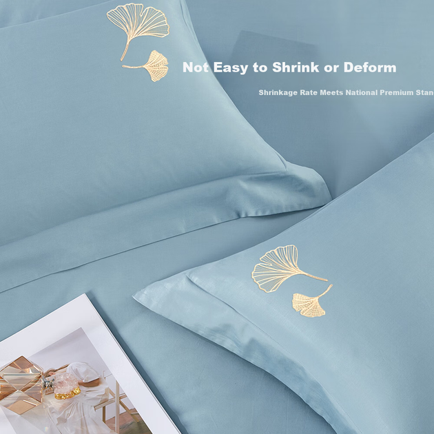 Комплект постельного белья Boyang Home Textiles из четырех предметов, 60 нитей, из синьцзянского длинноволокнистого хлопка, простыня и пододеяльник, для кровати 1.5 м, цвет гинкго синий - изображение 3