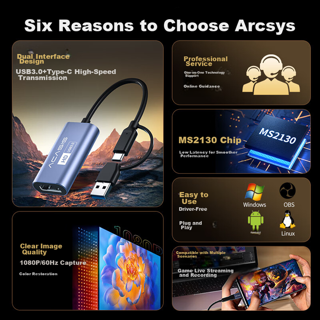 Карта видеозахвата Acasis VC-002 MS2130 HDMI - USB, 1080p - изображение 6