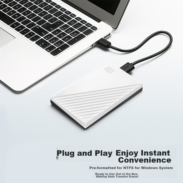 Портативний жорсткий диск Western Digital (WD) 1 ТБ USB 3.0 My Passport 2,5-дюймовий білий механічний жорсткий диск Зовнішній накопичувач для ноутбуків великої ємності із шифруванням для всієї родини - зображення 9