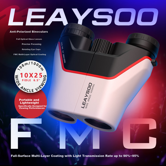 Бінокль Leaysoo YueMou 10x25, з високою чіткістю, світлосильний, з режимом спостереження в темряві, для концертів, з тримачем для телефону, білий - зображення 6