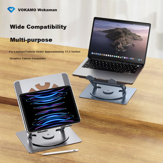 Підставка для ноутбука VOKAMO з алюмінієвого сплаву, для Huawei Mate та Apple MacBook Pro/Air, обертова на 360°, регульована по висоті, для офісного столу - зображення 10
