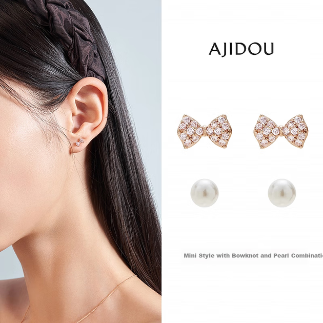 Серьги AJIDOU женские с бантиком и жемчугом, покрытие розовое золото - Фото 4 Серьги AJIDOU женские с бантиком и жемчугом, покрытие розовое золото - изображение 4