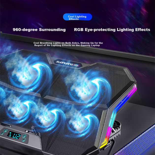 Підставка SUOHUANG X10 для ноутбука з активним охолодженням, RGB-підсвічуванням та регулюванням обертів - зображення 5