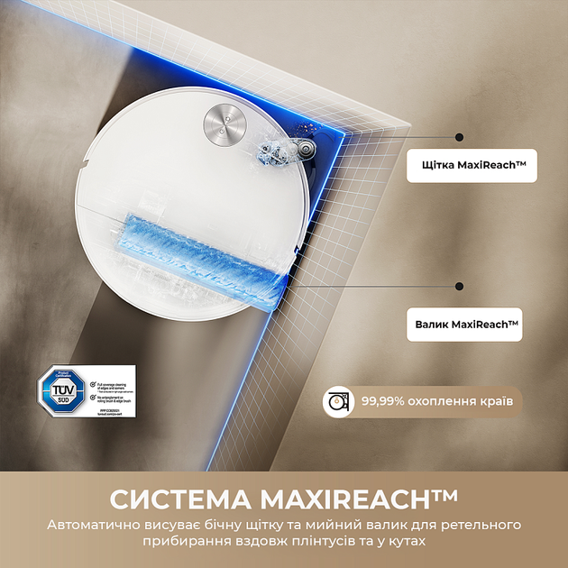 Робот-пилосос Mova S70 Roller 28000 Па вологе прибирання станція самообслуговування LIDAR Білий - зображення 7