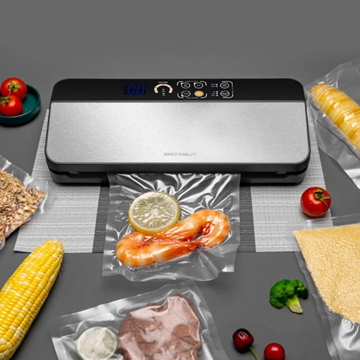 Вакуумный упаковщик Grunhelm GV118BS вакуумный для сухих и влажных продуктов цифровой дисплей встроенный нож 110 Вт Черный - Фото 5 Вакуумный упаковщик Grunhelm GV118BS вакуумный для сухих и влажных продуктов цифровой дисплей встроенный нож 110 Вт Черный - изображение 5