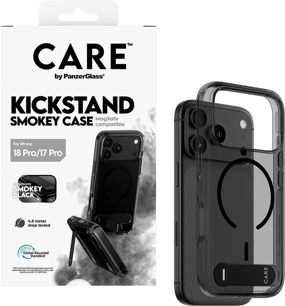Etui CARE by PanzerGlass Kickstand & MagSafe do Apple iPhone 17 Pro Smoke Black (CR23365) - obraz 3