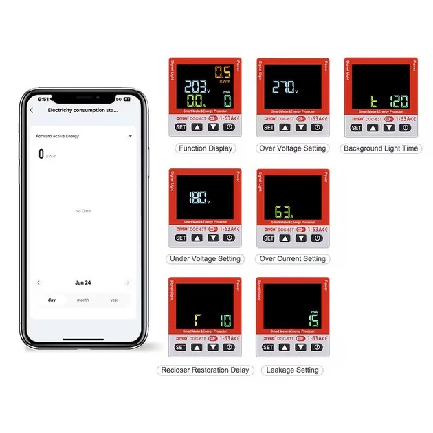 Розумний WiFi автоматичний вимикач Tuya Smart 63A з контролем напруги, струму, з лічильником електроенергії та захистом від перенапруги, реле. DIN-рейка Smart Switch - зображення 7